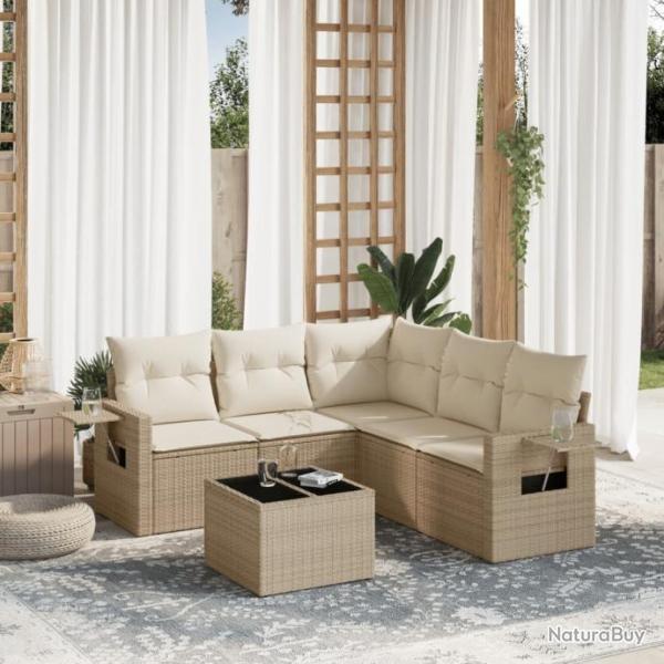 Salon de jardin avec coussins 6 pcs beige rsine tresse