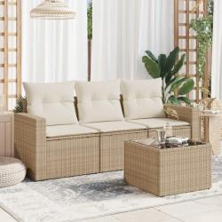 Salon de jardin avec coussins 4 pcs beige résine tressée