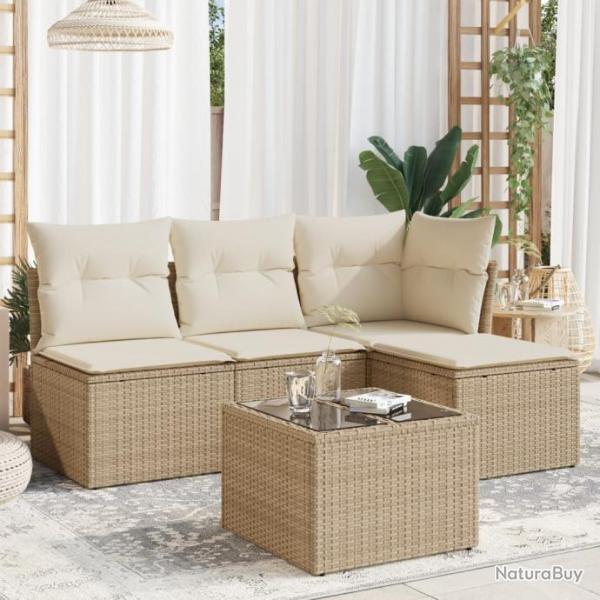 Salon de jardin avec coussins 5 pcs beige rsine tresse