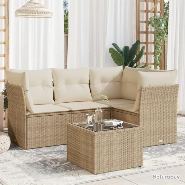 Salon de jardin avec coussins 5 pcs beige rsine tresse