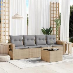 Salon de jardin avec coussins 5 pcs beige résine tressée