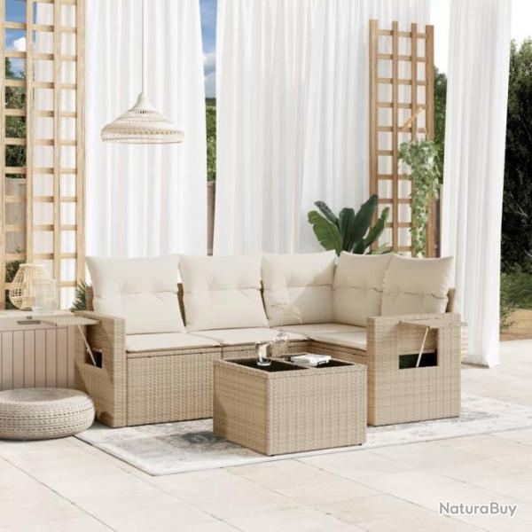 Salon de jardin avec coussins 5 pcs beige rsine tresse