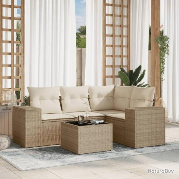 Salon de jardin avec coussins 5 pcs beige rsine tresse