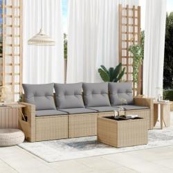 Salon de jardin avec coussins 5 pcs beige résine tressée