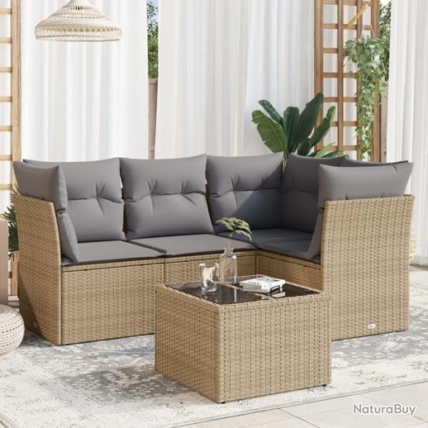 Salon de jardin avec coussins 5 pcs beige rsine tresse