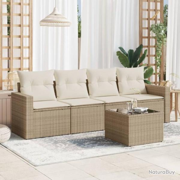 Salon de jardin avec coussins 5 pcs beige rsine tresse