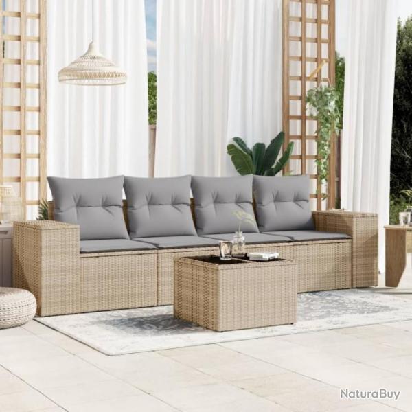 Salon de jardin avec coussins 5 pcs beige rsine tresse