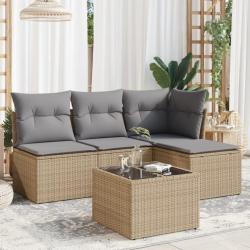 Salon de jardin avec coussins 5 pcs beige résine tressée