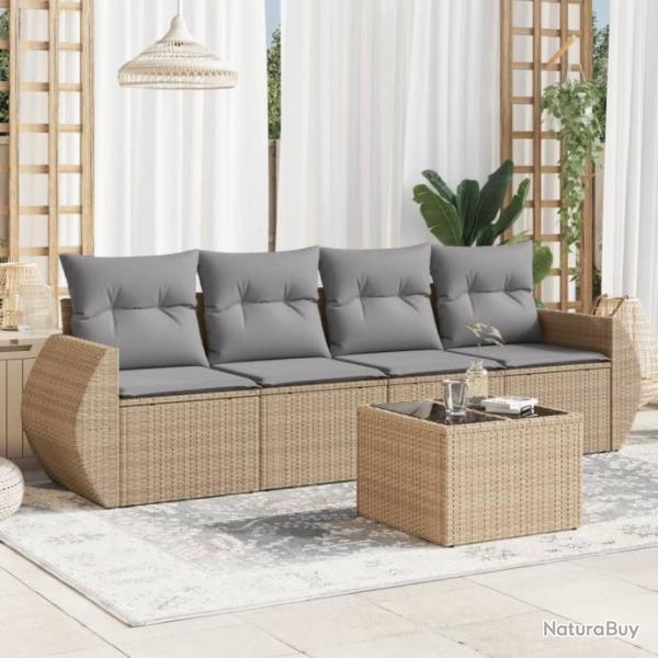 Salon de jardin avec coussins 5 pcs beige rsine tresse