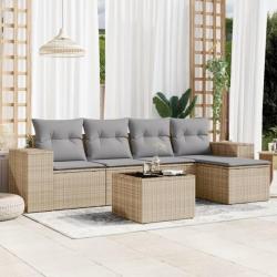 Salon de jardin avec coussins 6 pcs beige résine tressée