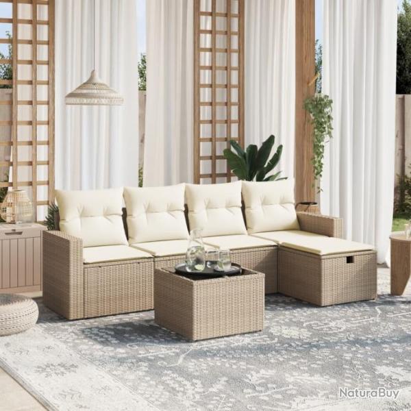 Salon de jardin avec coussins 6 pcs beige rsine tresse