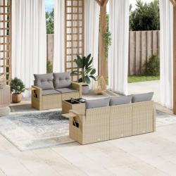 Salon de jardin avec coussins 6 pcs beige résine tressée