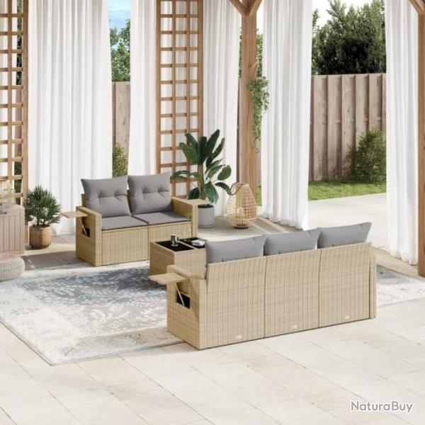 Salon de jardin avec coussins 6 pcs beige rsine tresse