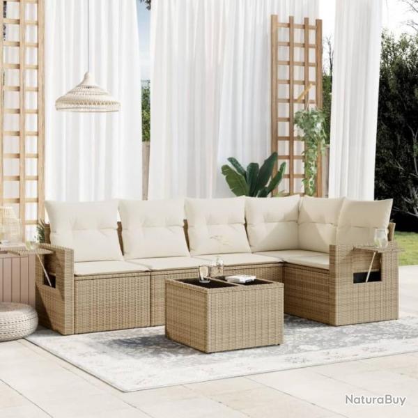 Salon de jardin avec coussins 6 pcs beige rsine tresse