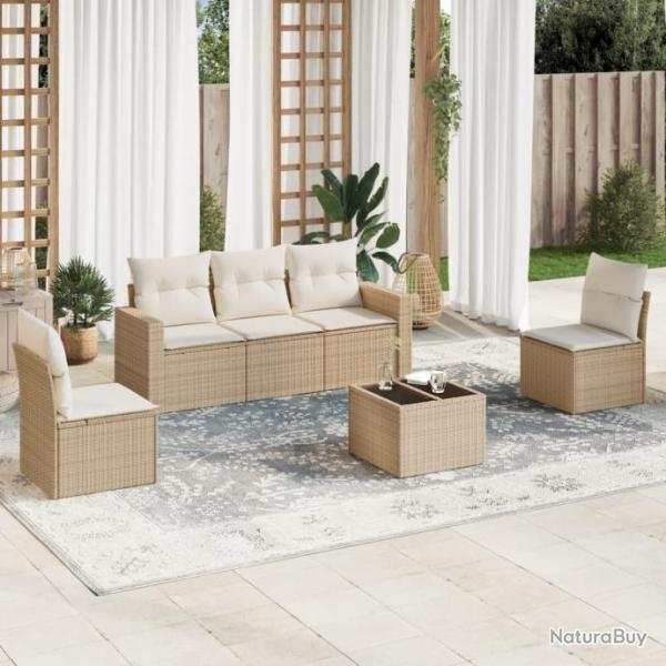 Salon de jardin avec coussins 6 pcs beige rsine tresse