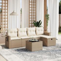 Salon de jardin avec coussins 6 pcs beige résine tressée