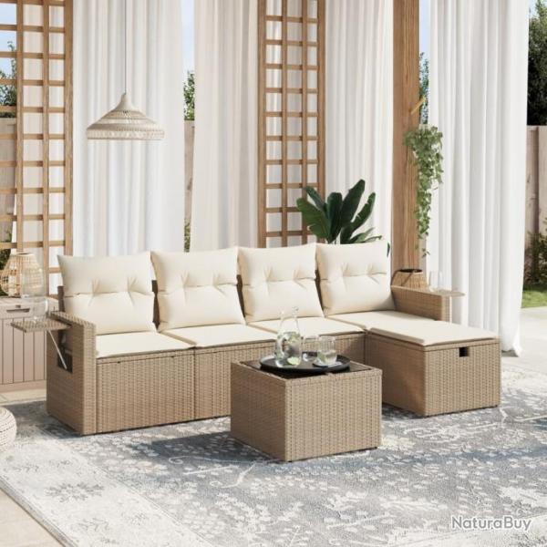 Salon de jardin avec coussins 6 pcs beige rsine tresse