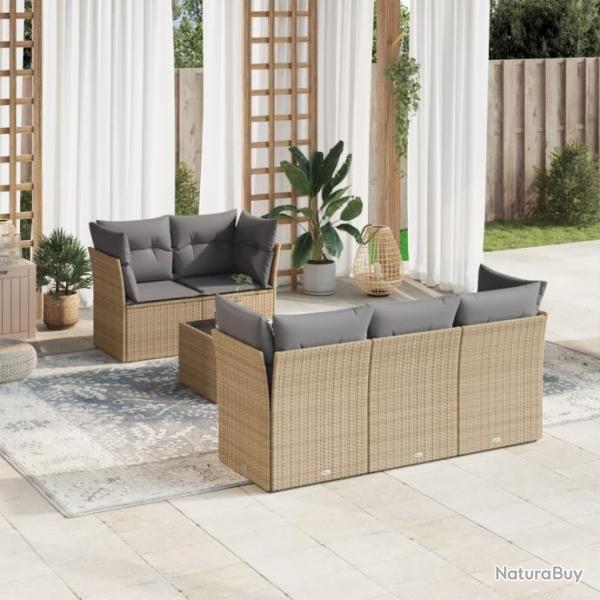 Salon de jardin avec coussins 6 pcs beige rsine tresse