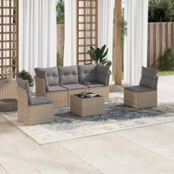 Salon de jardin avec coussins 6 pcs beige résine tressée