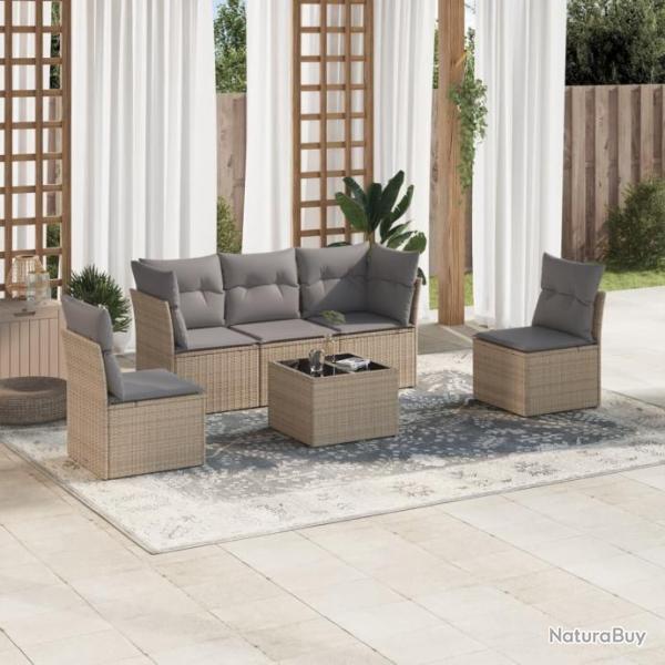 Salon de jardin avec coussins 6 pcs beige rsine tresse