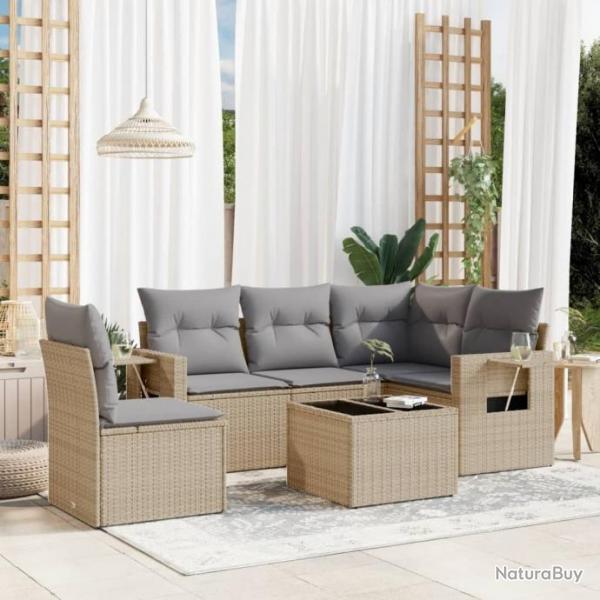 Salon de jardin avec coussins 6 pcs beige rsine tresse