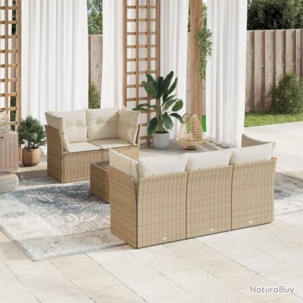 Salon de jardin avec coussins 6 pcs beige rsine tresse