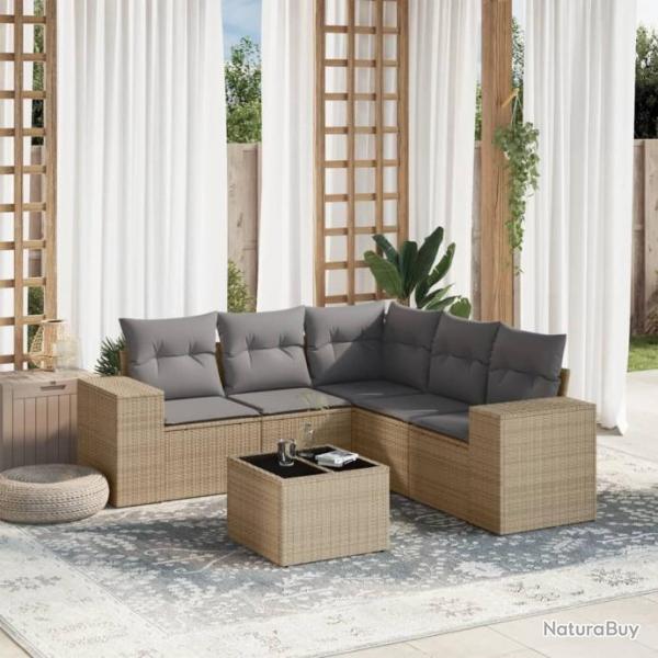 Salon de jardin avec coussins 6 pcs beige rsine tresse