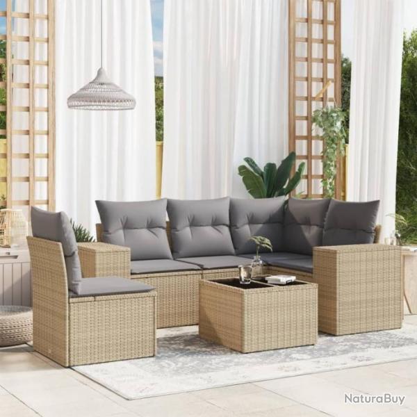 Salon de jardin avec coussins 6 pcs beige rsine tresse