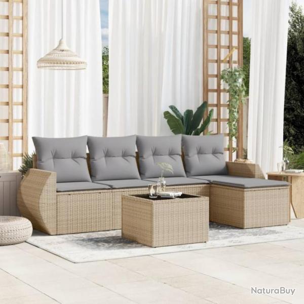 Salon de jardin avec coussins 6 pcs beige rsine tresse