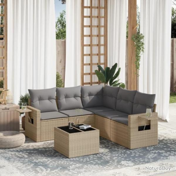 Salon de jardin avec coussins 6 pcs beige rsine tresse