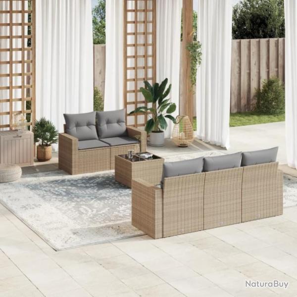 Salon de jardin avec coussins 6 pcs beige rsine tresse