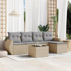 Salon de jardin avec coussins 6 pcs beige résine tressée