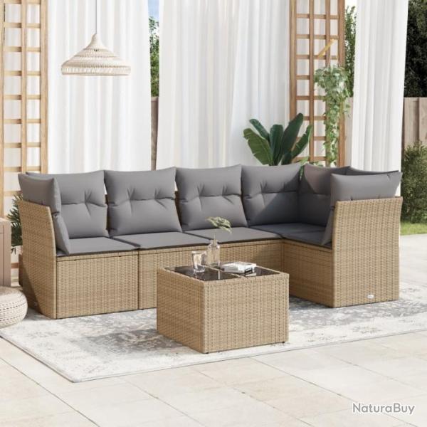 Salon de jardin avec coussins 6 pcs beige rsine tresse