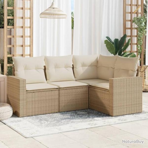 Salon de jardin avec coussins 4 pcs beige rsine tresse