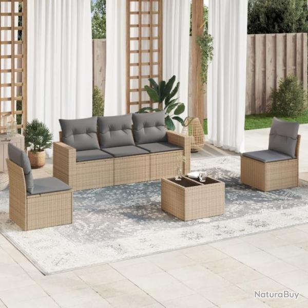 Salon de jardin avec coussins 6 pcs beige rsine tresse