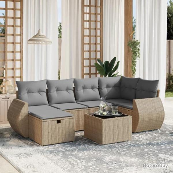 Salon de jardin avec coussins 7pcs mlange beige rsine tresse