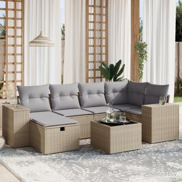 Salon de jardin avec coussins 7pcs mlange beige rsine tresse