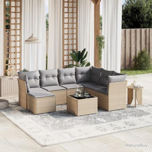 Salon de jardin avec coussins 8pcs mlange beige rsine tresse