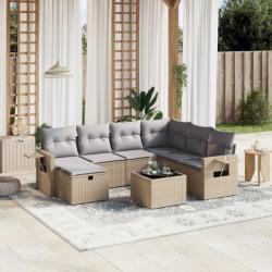 Salon de jardin avec coussins 8pcs mélange beige résine tressée