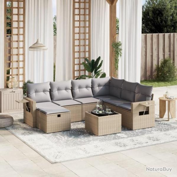 Salon de jardin avec coussins 8pcs mlange beige rsine tresse