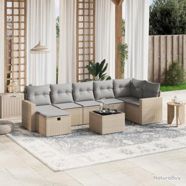 Salon de jardin avec coussins 8pcs mlange beige rsine tresse