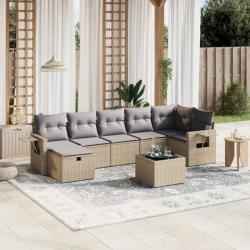 Salon de jardin avec coussins 8pcs mélange beige résine tressée