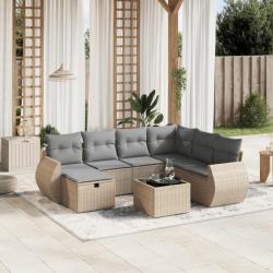 Salon de jardin avec coussins 8pcs mélange beige résine tressée