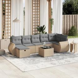 Salon de jardin avec coussins 8pcs mélange beige résine tressée