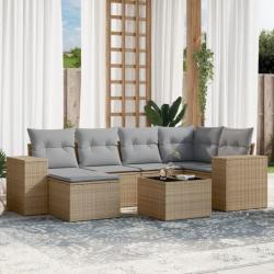 Salon de jardin avec coussins 7 pcs beige résine tressée