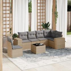 Salon de jardin avec coussins 7 pcs beige résine tressée