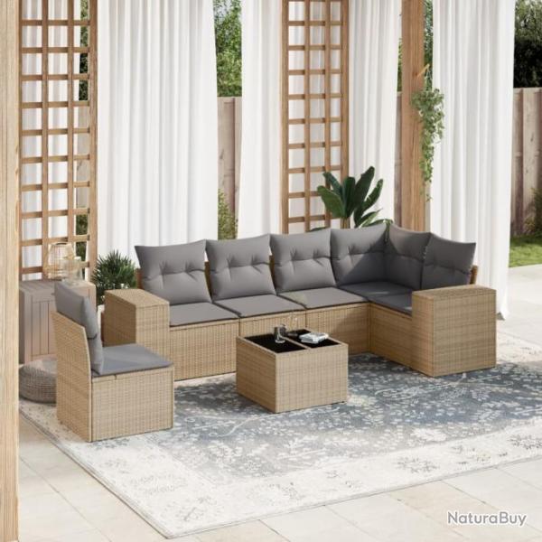 Salon de jardin avec coussins 7 pcs beige rsine tresse