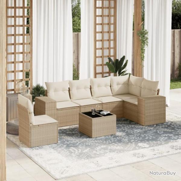 Salon de jardin avec coussins 7 pcs beige rsine tresse