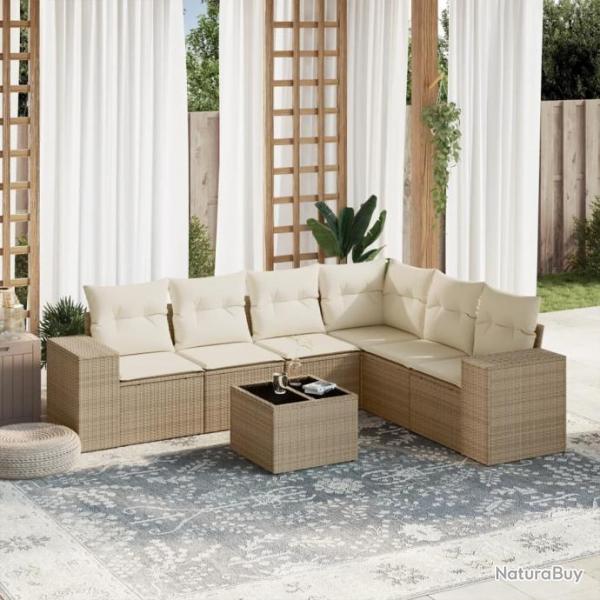 Salon de jardin avec coussins 7 pcs beige rsine tresse