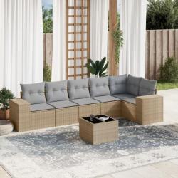 Salon de jardin avec coussins 7 pcs beige résine tressée